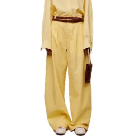 Wrinkled Patchwork Waistband Pants in Yellow