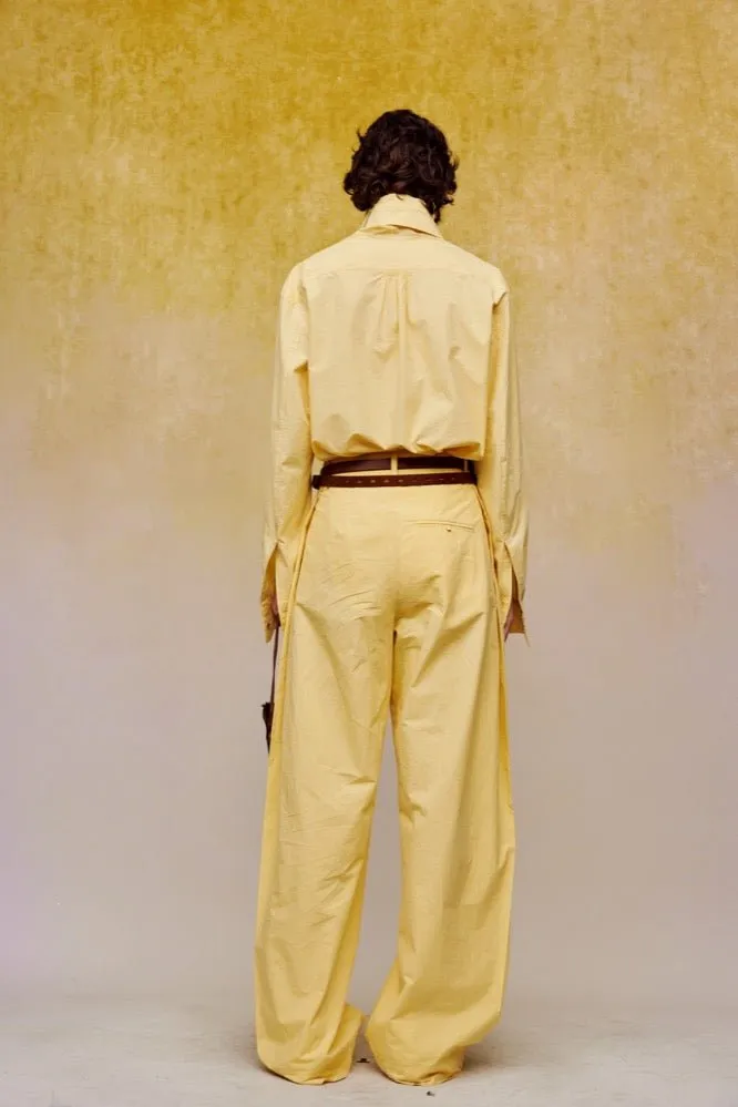 Wrinkled Patchwork Waistband Pants in Yellow