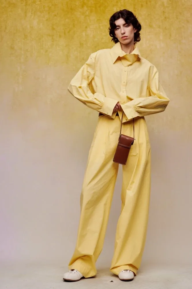 Wrinkled Patchwork Waistband Pants in Yellow