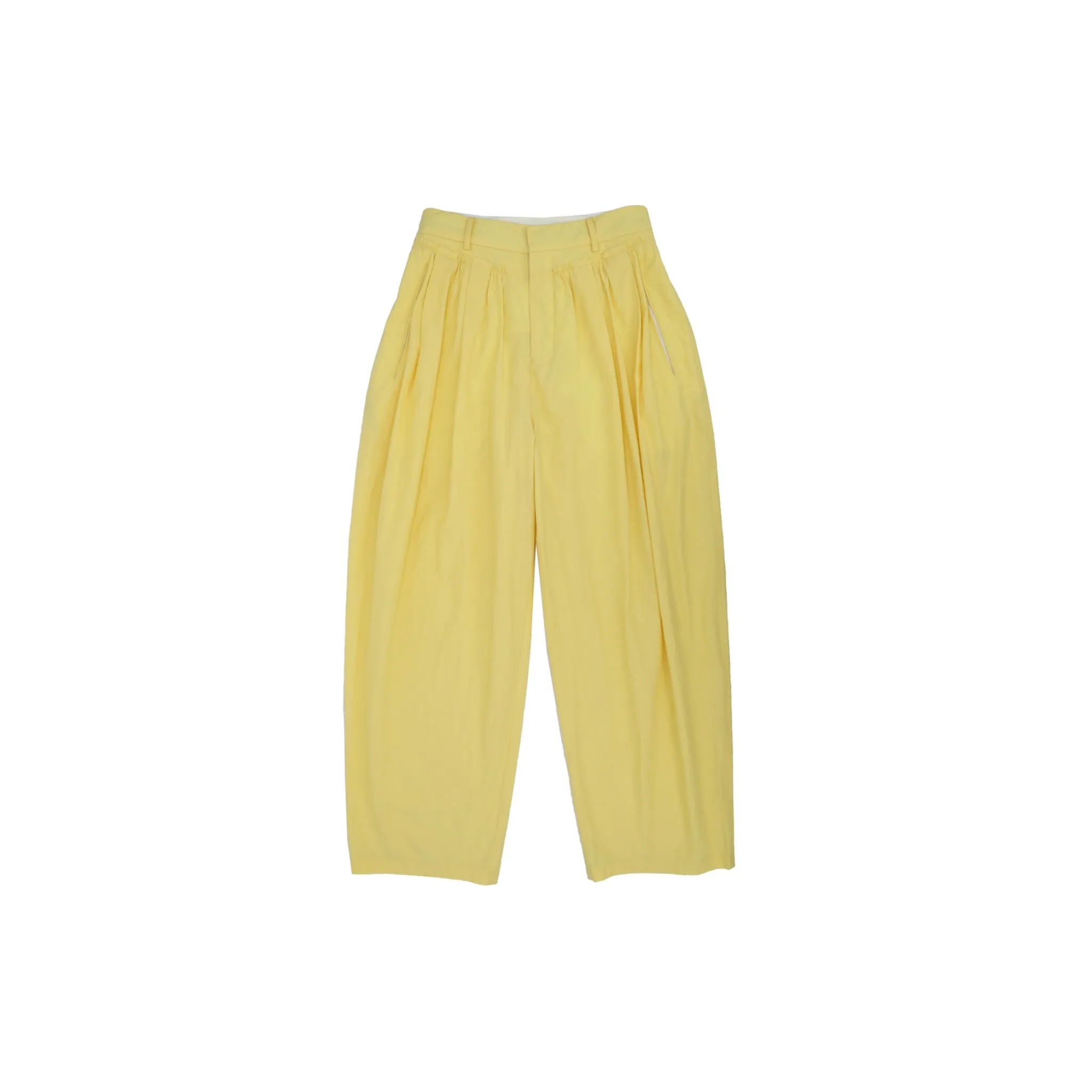 Wrinkled Patchwork Waistband Pants in Yellow